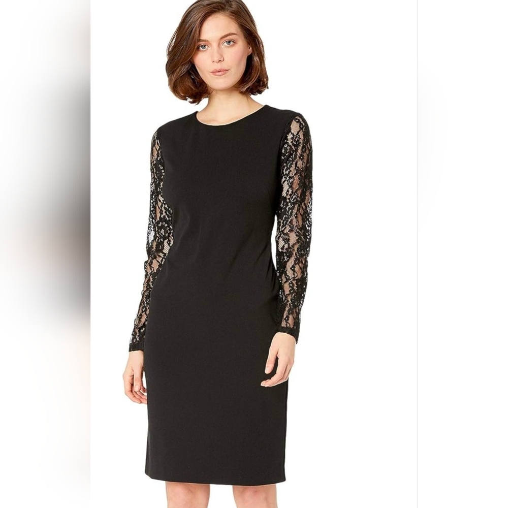 NEW.Lauren by Ralph Lauren Women's Lace-Sleeve Jersey Dress.SZ.12